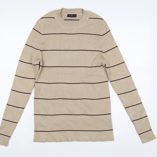 F&F Women’s Beige Brown Striped Rib Knit Mock Neck Jumper XL
