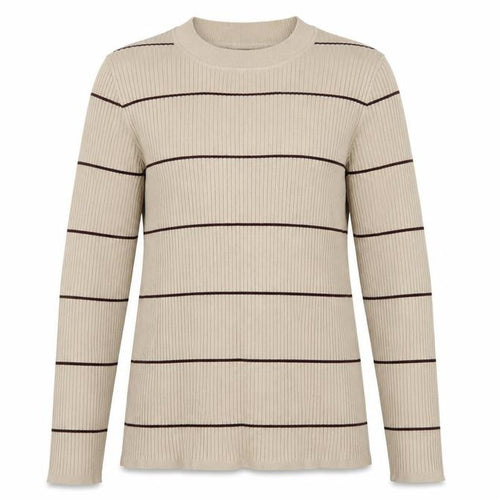 F&F Women’s Beige Brown Striped Rib Knit Mock Neck Jumper XL