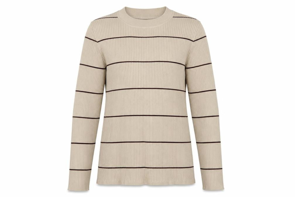 F&F Women’s Beige Brown Striped Rib Knit Mock Neck Jumper XL