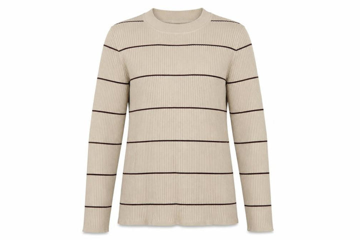 F&F Women’s Beige Brown Striped Rib Knit Mock Neck Jumper XL