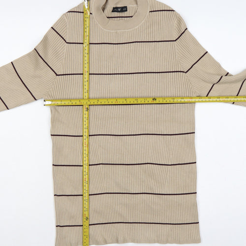 F&F Women’s Beige Brown Striped Rib Knit Mock Neck Jumper XL