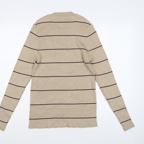 F&F Women’s Beige Brown Striped Rib Knit Mock Neck Jumper XL