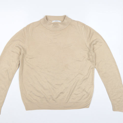 Marks and Spencer Women Beige UK 12 Roll Neck Cotton Knit Jumper
