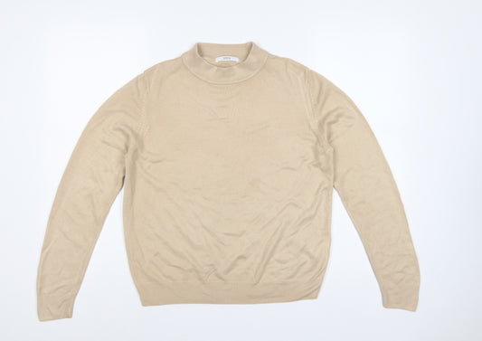 Marks and Spencer Women Beige UK 12 Roll Neck Cotton Knit Jumper