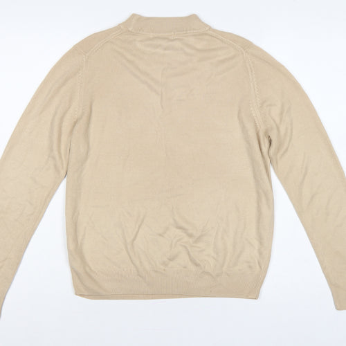 Marks and Spencer Women Beige UK 12 Roll Neck Cotton Knit Jumper