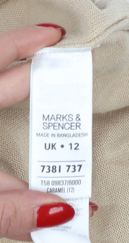 Marks and Spencer Women Beige UK 12 Roll Neck Cotton Knit Jumper