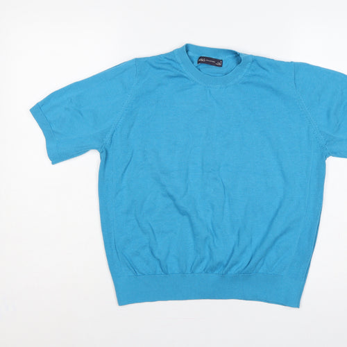 Marks and Spencer Women Blue UK 14 Cotton Short Sleeve Crew Neck Pullover