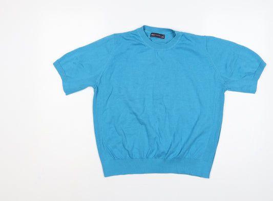 Marks and Spencer Women Blue UK 14 Cotton Short Sleeve Crew Neck Pullover