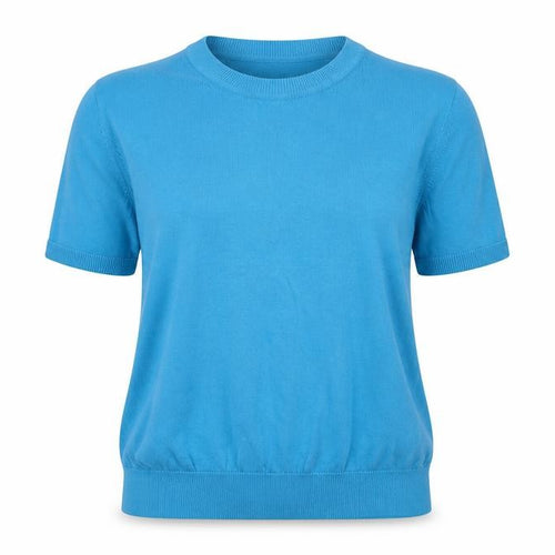 Marks and Spencer Women Blue UK 14 Cotton Short Sleeve Crew Neck Pullover