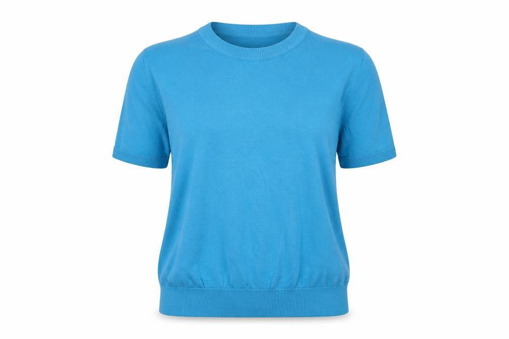 Marks and Spencer Women Blue UK 14 Cotton Short Sleeve Crew Neck Pullover