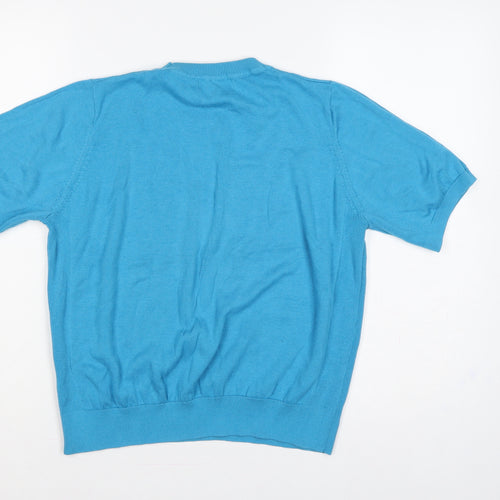 Marks and Spencer Women Blue UK 14 Cotton Short Sleeve Crew Neck Pullover
