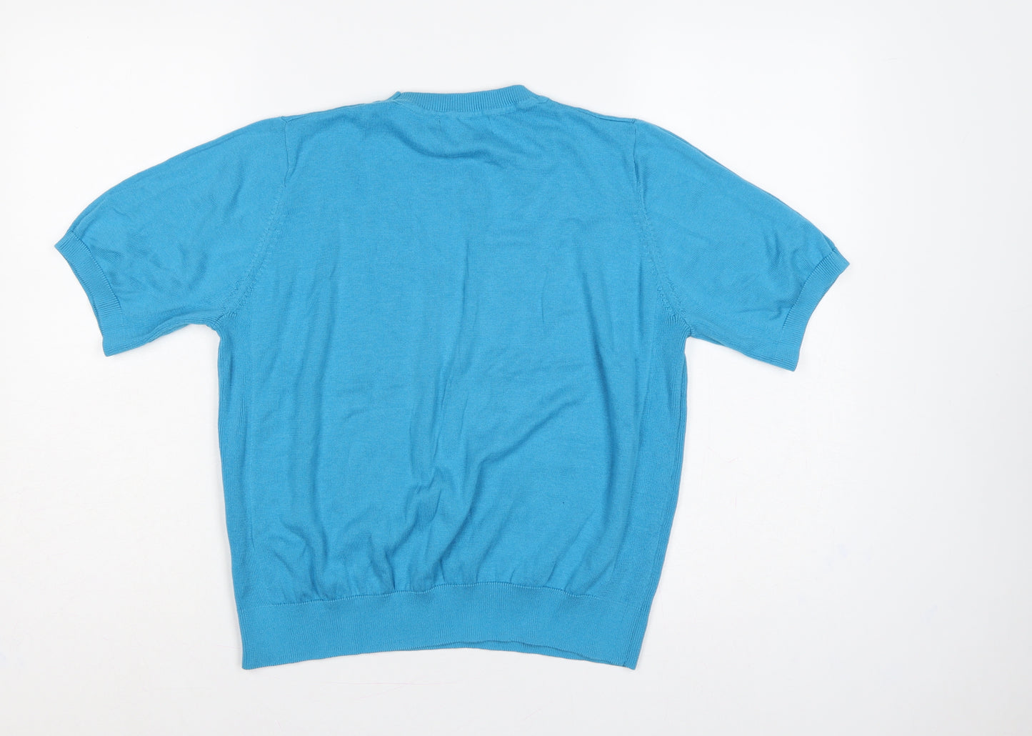 Marks and Spencer Women Blue UK 14 Cotton Short Sleeve Crew Neck Pullover