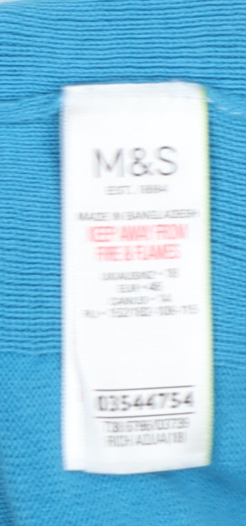 Marks and Spencer Women Blue UK 14 Cotton Short Sleeve Crew Neck Pullover