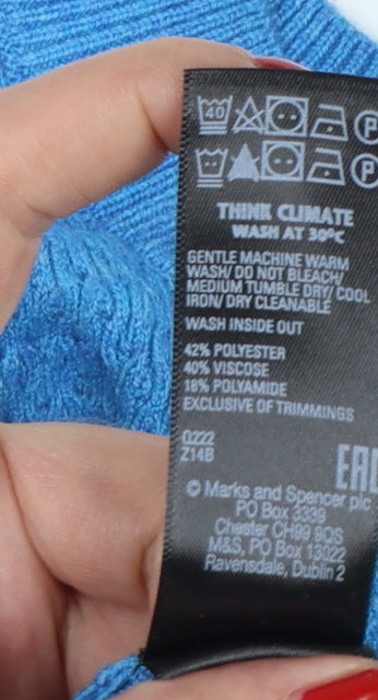 Marks and Spencer Women Blue M Mock Neck Raglan Knit Pullover Jumper