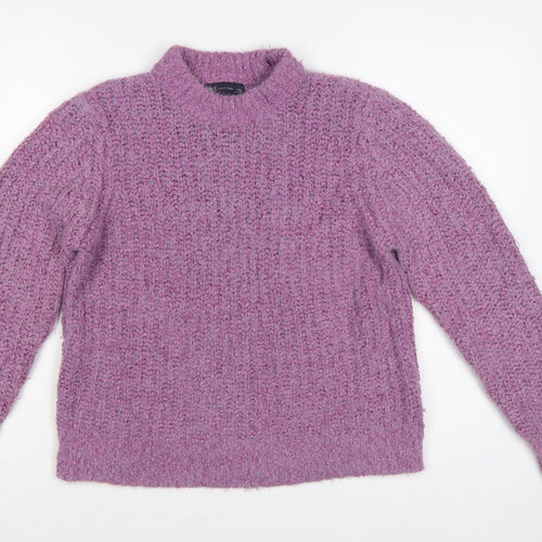 Marks and Spencer Women Purple Size 14 Chunky Knit Mock Neck Jumper
