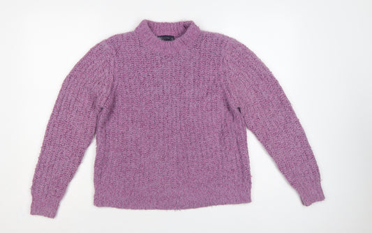 Marks and Spencer Women Purple Size 14 Chunky Knit Mock Neck Jumper