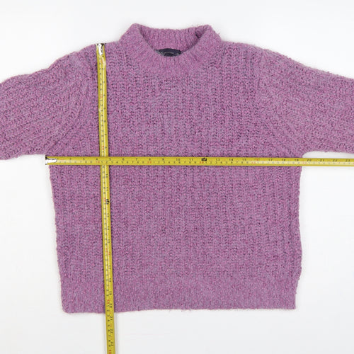 Marks and Spencer Women Purple Size 14 Chunky Knit Mock Neck Jumper