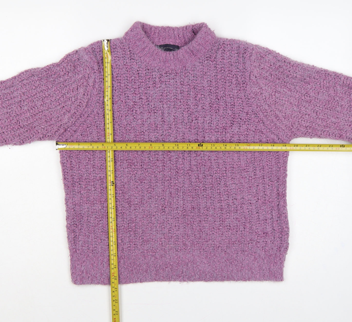Marks and Spencer Women Purple Size 14 Chunky Knit Mock Neck Jumper
