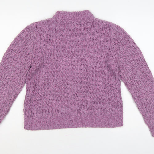 Marks and Spencer Women Purple Size 14 Chunky Knit Mock Neck Jumper