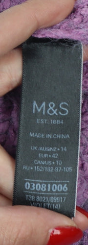 Marks and Spencer Women Purple Size 14 Chunky Knit Mock Neck Jumper