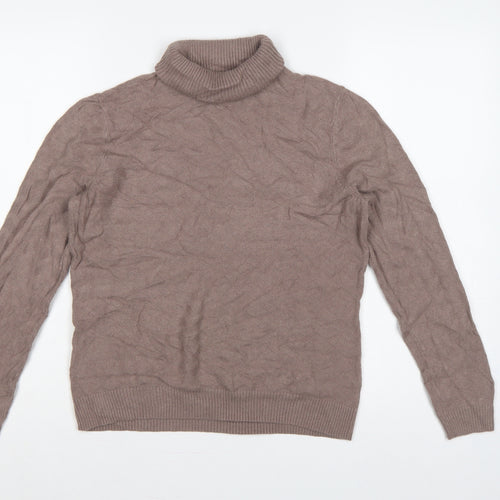 CC Women Beige M Cable Knit Roll Neck Cotton Angora Jumper