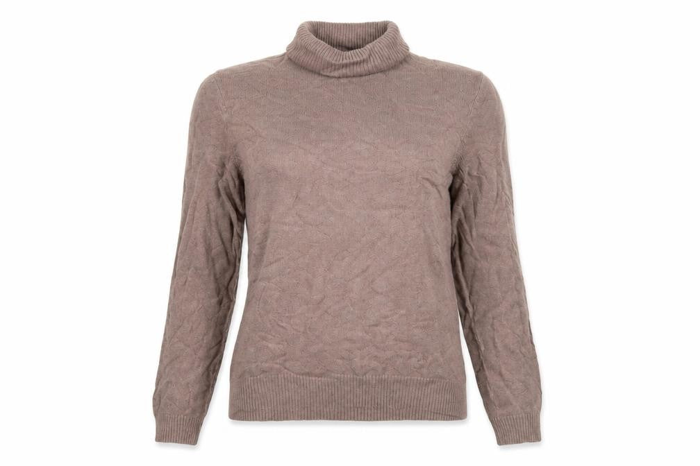 Front view of Country Casuals Women Beige M Cable Knit Roll Neck Cotton Angora Jumper