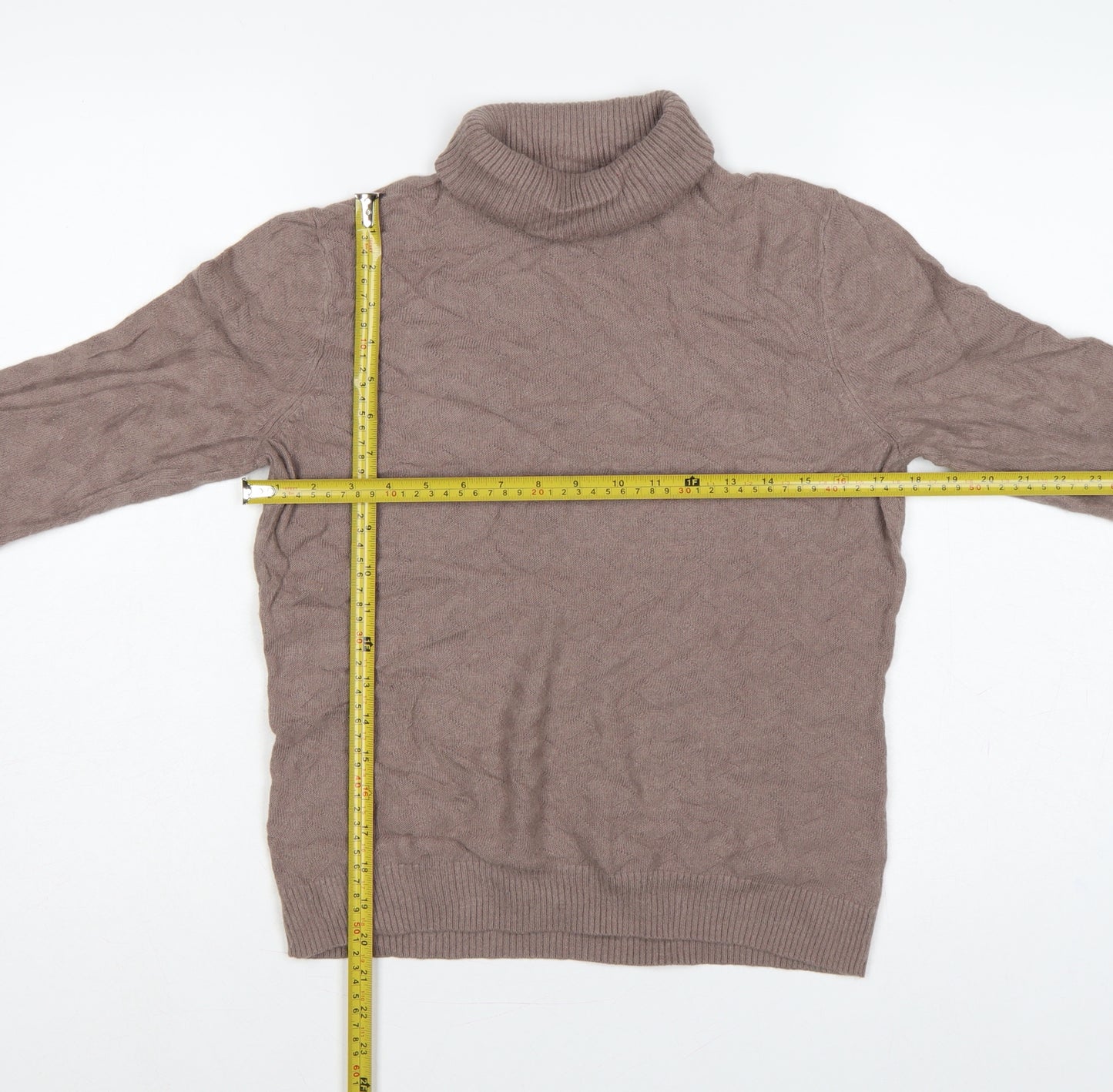 CC Women Beige M Cable Knit Roll Neck Cotton Angora Jumper
