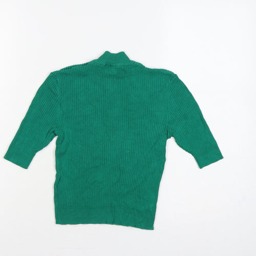 Bershka Women Green XS Ribbed 1/2 Zip High Neck Jumper