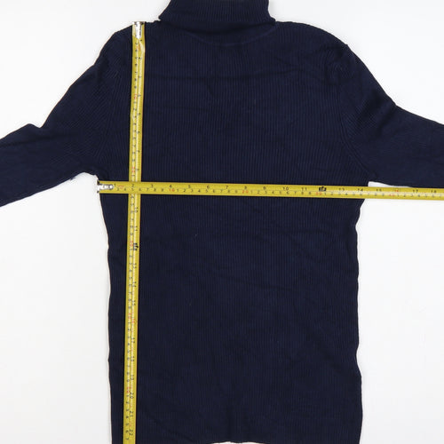 Marks and Spencer Women Blue Size 12 Ribbed Roll Neck Knit Jumper