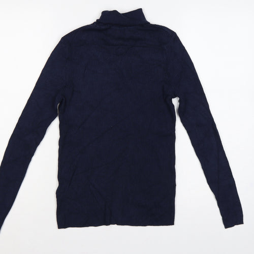 Marks and Spencer Women Blue Size 12 Ribbed Roll Neck Knit Jumper