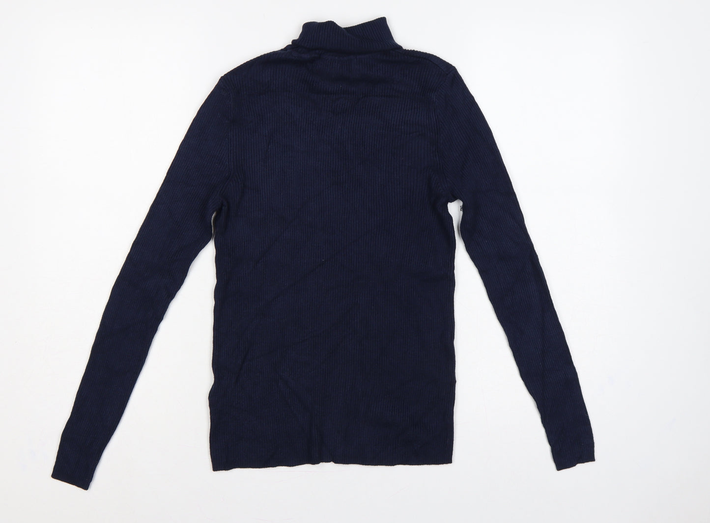 Marks and Spencer Women Blue Size 12 Ribbed Roll Neck Knit Jumper