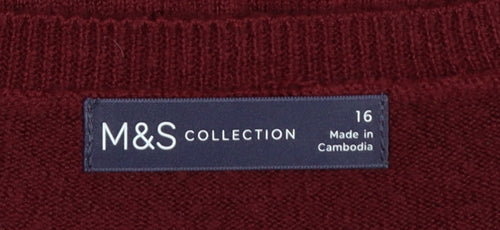 Marks and Spencer Women Red Size 16 Acrylic Crew Neck Pullover Jumper