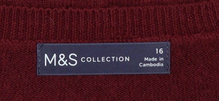 Marks and Spencer Women Red Size 16 Acrylic Crew Neck Pullover Jumper