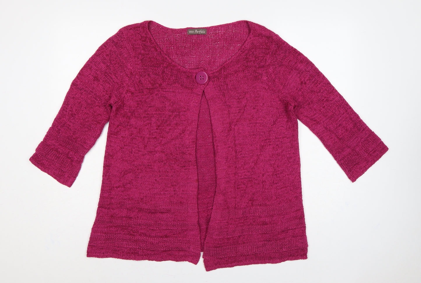 Marks & Spencer Women Pink UK 12 Open-Knit 3/4 Sleeve Cardigan
