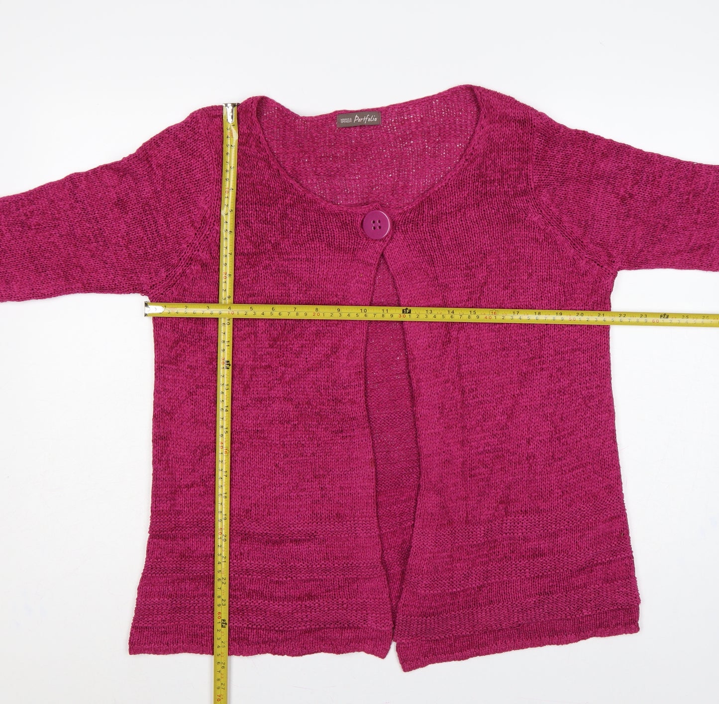 Marks & Spencer Women Pink UK 12 Open-Knit 3/4 Sleeve Cardigan