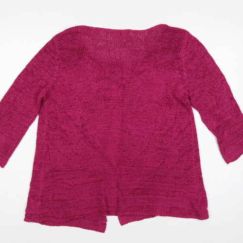 Marks & Spencer Women Pink UK 12 Open-Knit 3/4 Sleeve Cardigan