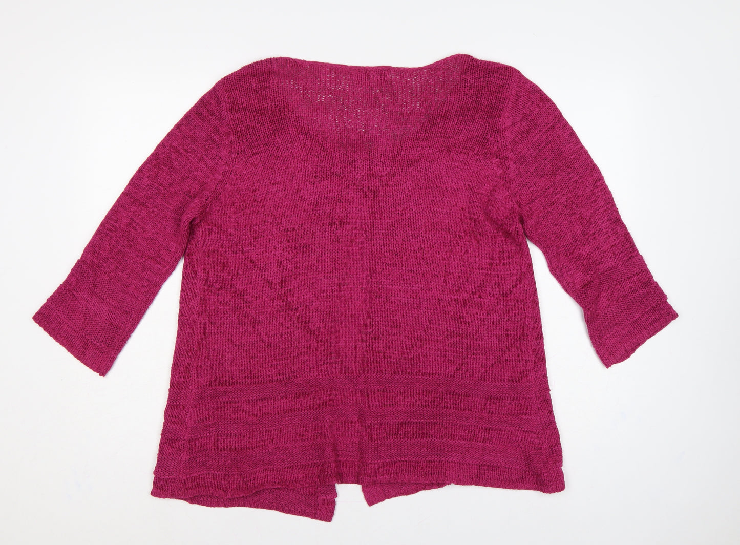 Marks & Spencer Women Pink UK 12 Open-Knit 3/4 Sleeve Cardigan