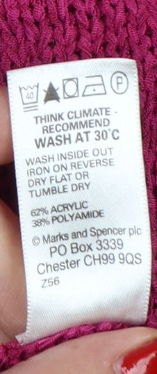 Marks & Spencer Women Pink UK 12 Open-Knit 3/4 Sleeve Cardigan