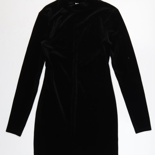 H&M Women Black S Velvet Bodycon Knee Length Mock Neck Party Dress