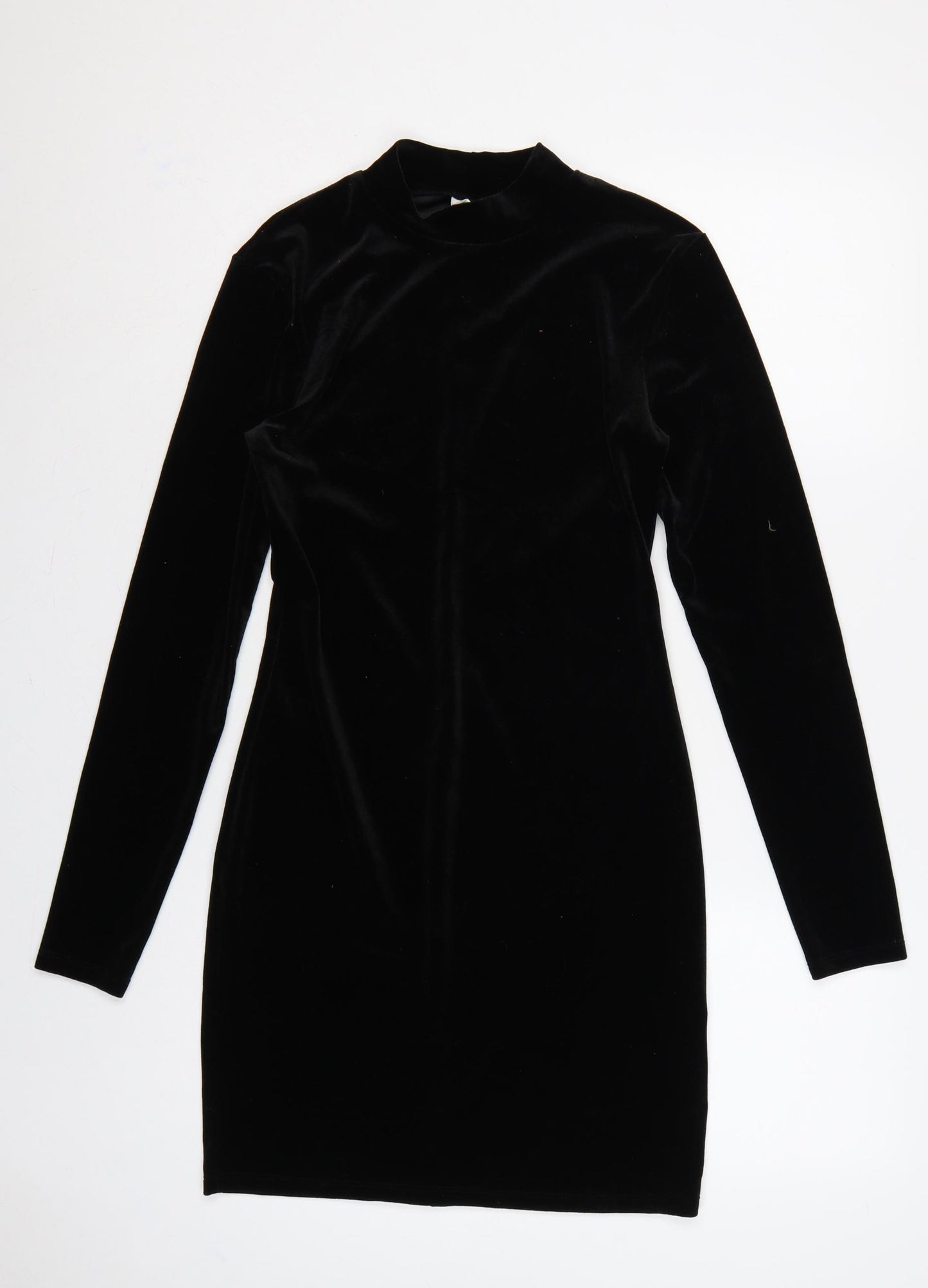H&M Women Black S Velvet Bodycon Knee Length Mock Neck Party Dress