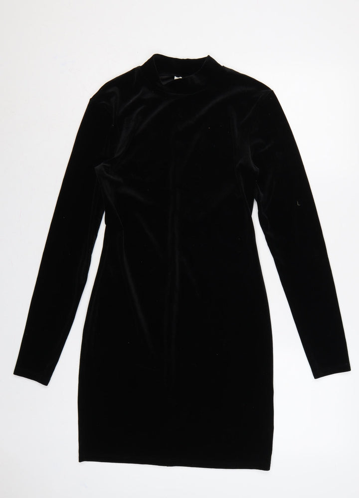 H&M Women Black S Velvet Bodycon Knee Length Mock Neck Party Dress