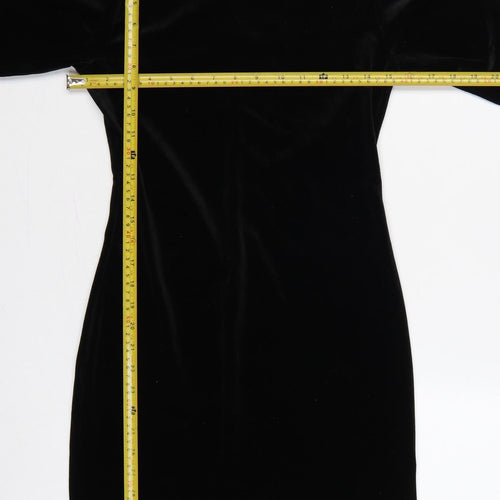 H&M Women Black S Velvet Bodycon Knee Length Mock Neck Party Dress