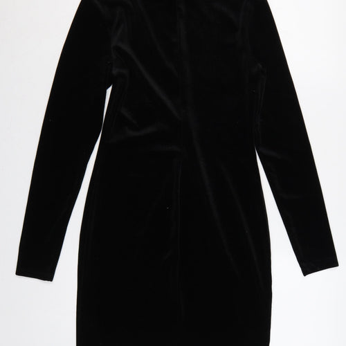 H&M Women Black S Velvet Bodycon Knee Length Mock Neck Party Dress