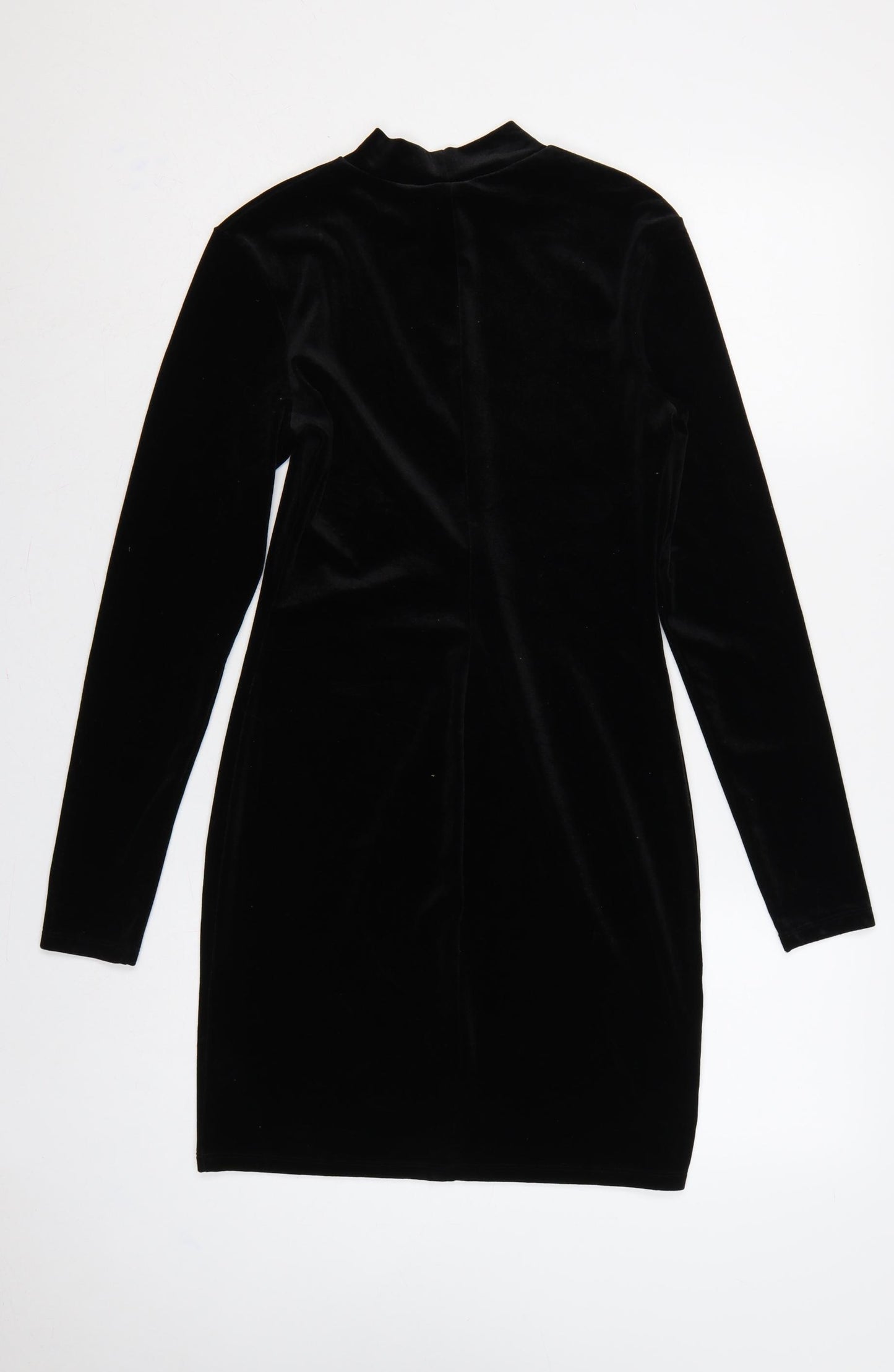 H&M Women Black S Velvet Bodycon Knee Length Mock Neck Party Dress