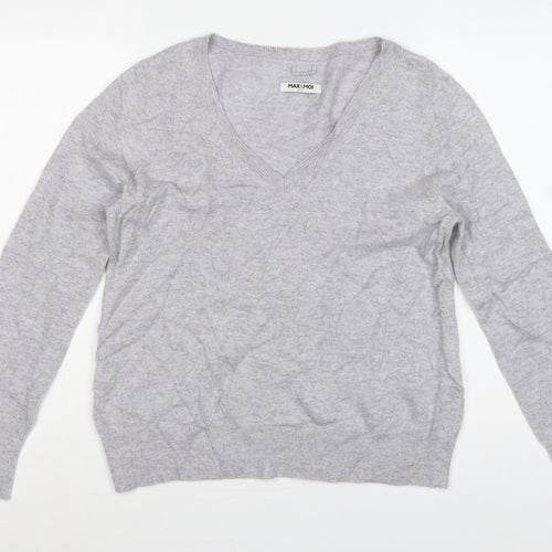 Max & Moi Women Grey M 100% Cashmere V-Neck Fine Knit Jumper