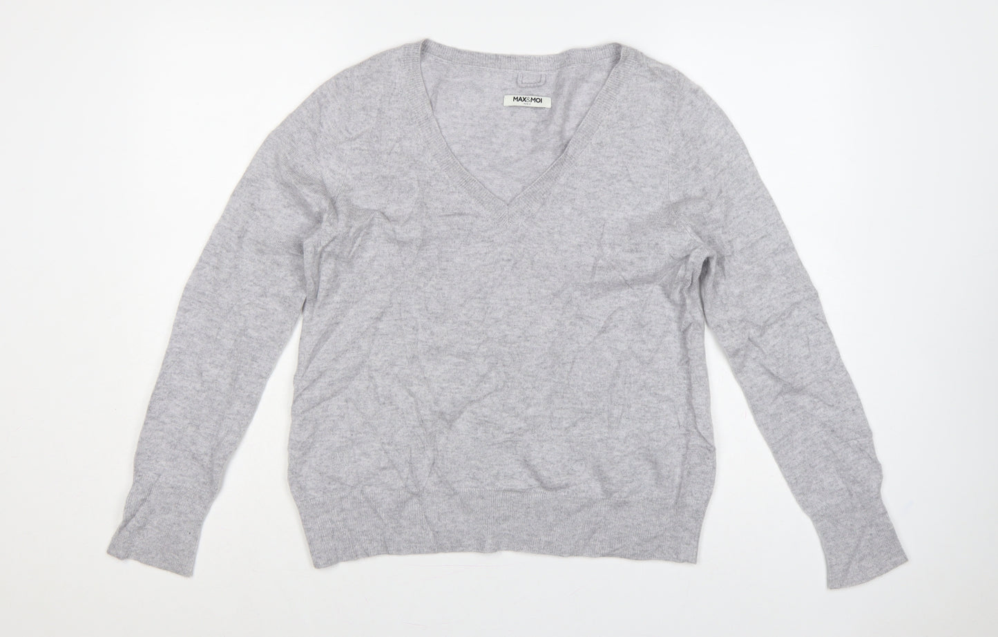 Max & Moi Women Grey M 100% Cashmere V-Neck Fine Knit Jumper