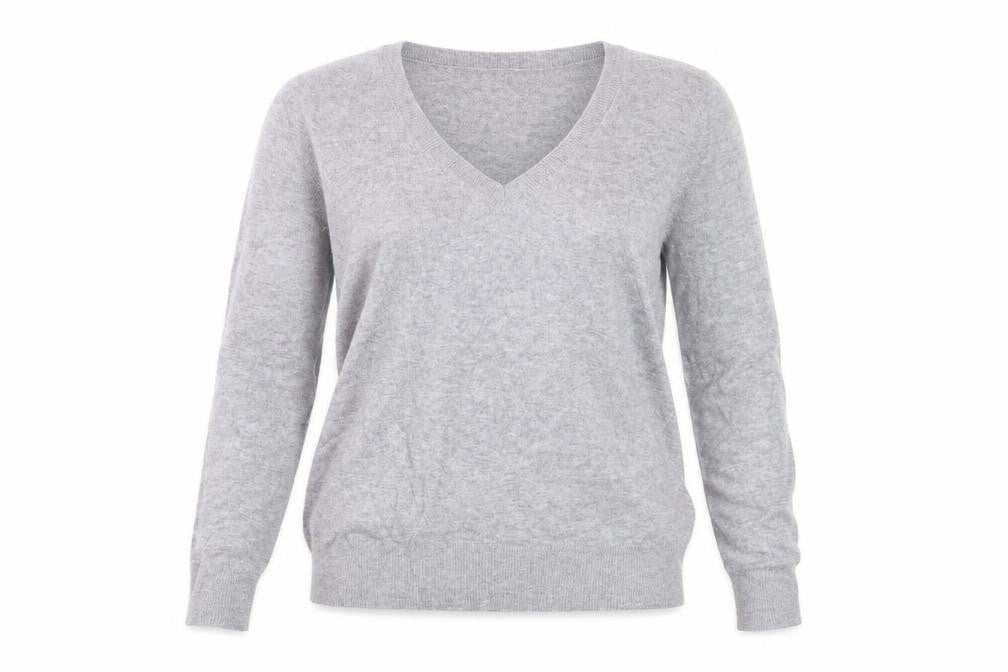 Max & Moi Women Grey M 100% Cashmere V-Neck Fine Knit Jumper
