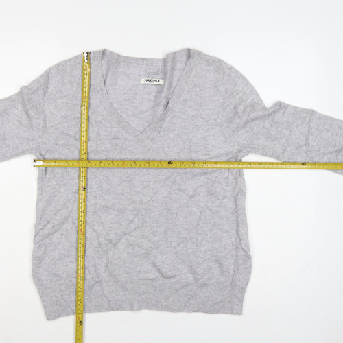 Max & Moi Women Grey M 100% Cashmere V-Neck Fine Knit Jumper