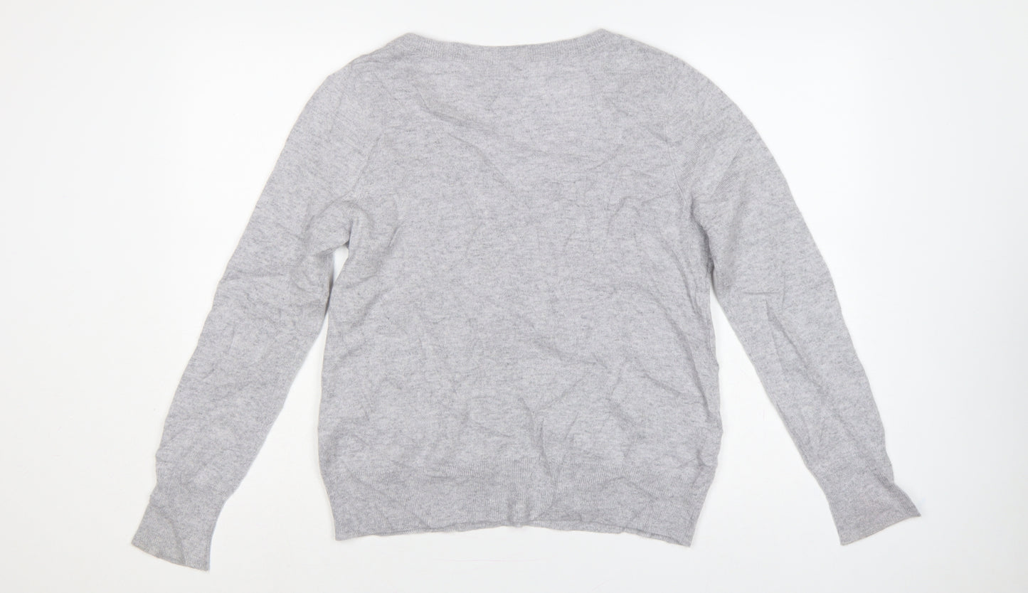 Max & Moi Women Grey M 100% Cashmere V-Neck Fine Knit Jumper