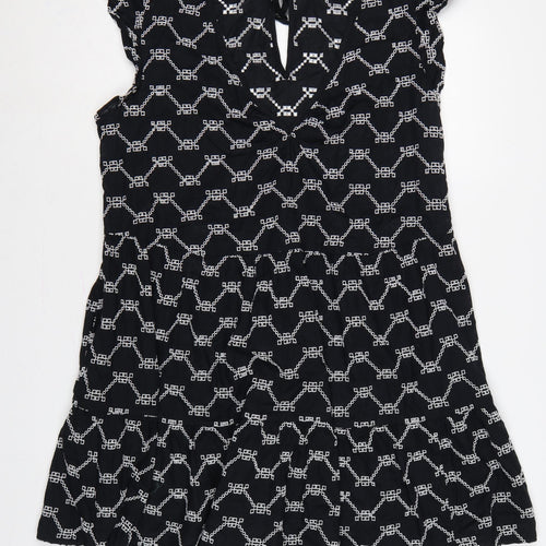 M&S Women Black White Geometric Embroidered Fit & Flare Dress UK 14